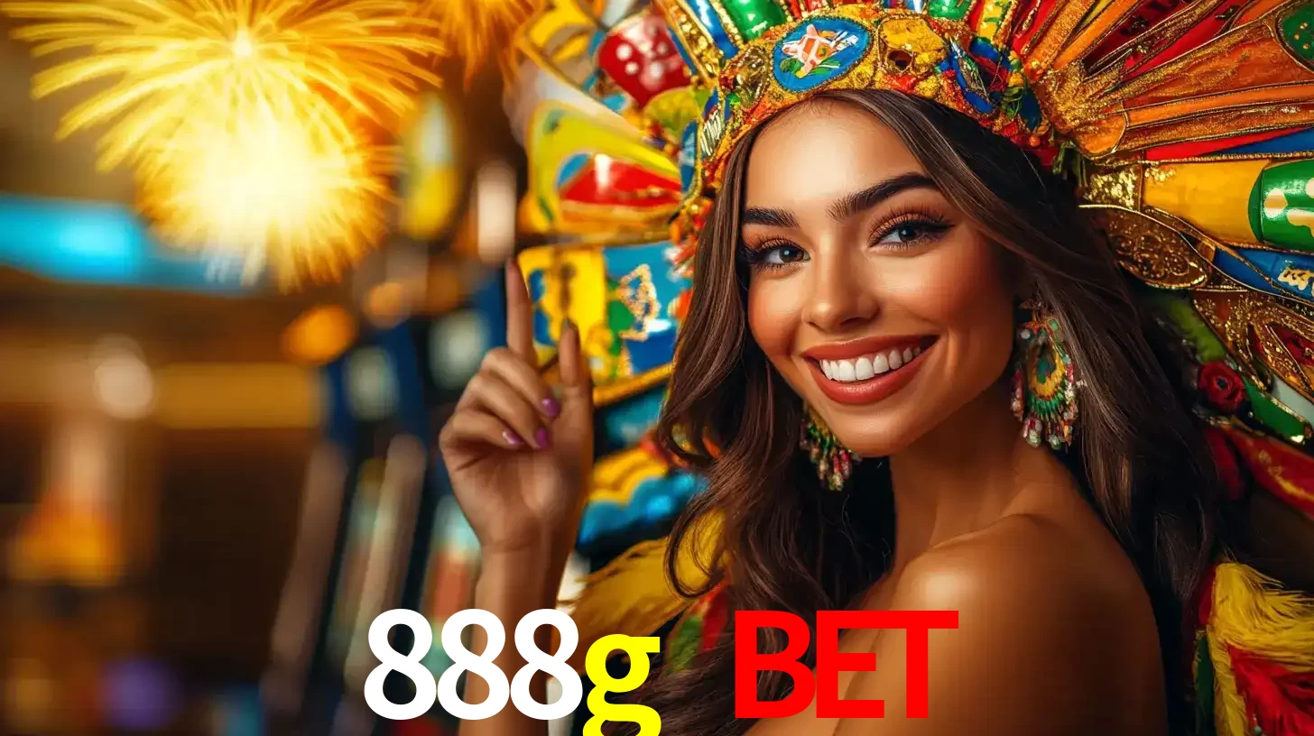 Mulher sorridente com um cocar de carnaval vibrante e colorido, celebrando uma grande vitória nos jogos do cassino 888g bet com fogos de artifício ao fundo.