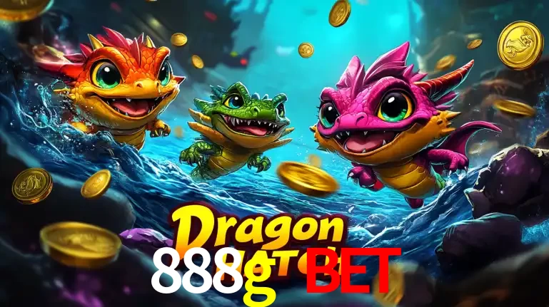 Arte promocional do jogo Dragon Hatch com três adoráveis dragões bebês nadando entre moedas de ouro, um dos slots mais divertidos para jogar no cassino 888g bet.