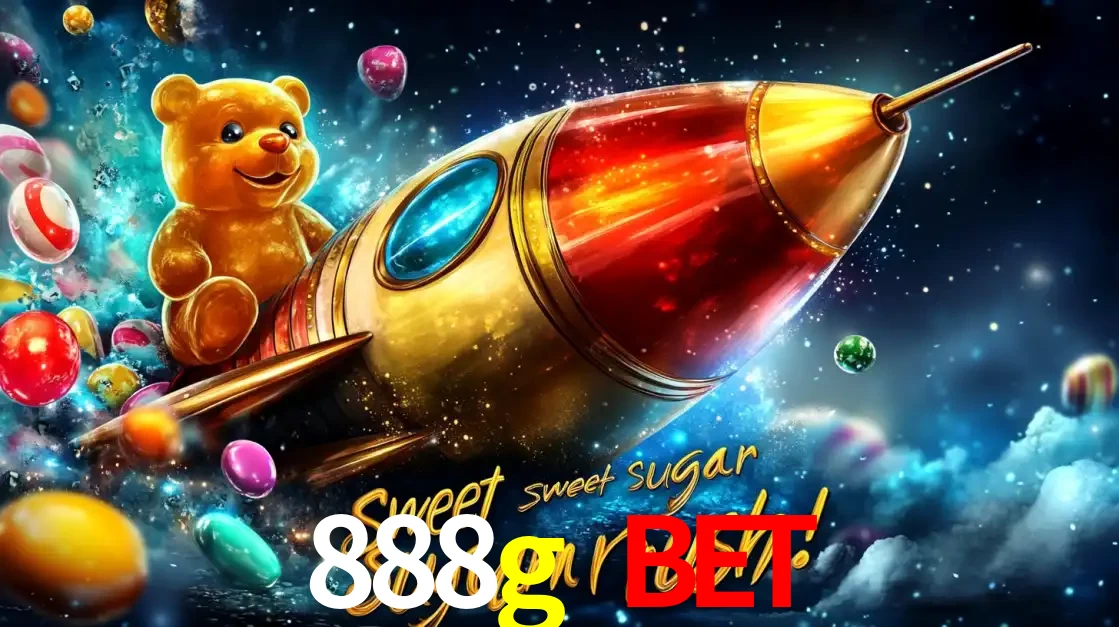 Arte promocional do jogo de slot Sugar Rush, com um urso de pelúcia em um foguete viajando pelo espaço de doces, um dos jogos divertidos disponíveis no cassino 888g bet.